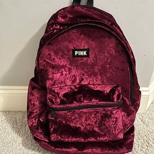 PINK Velvet 3 Layer Zipper Backpack- Red